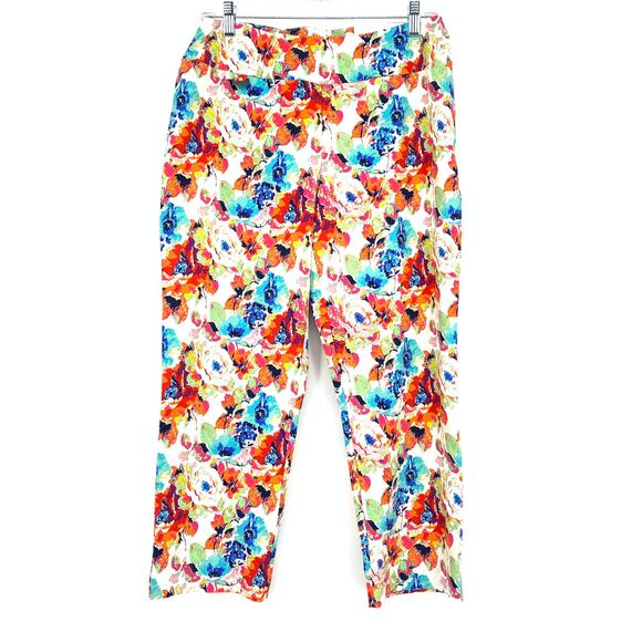 Peck & Peck Cropped Pants Sz 12  Multicolor Floral Print Pull On Waist NEW - Picture 1 of 7